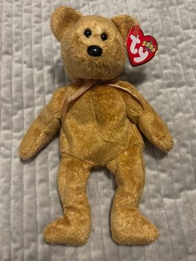 Ty Beanie Baby Cashew the Bear Tan Teddy Ribbon Mint Tags Vintage 2000 Plush